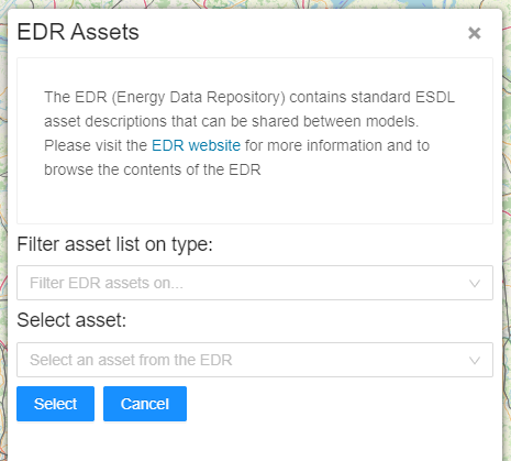 EDR assets dialog